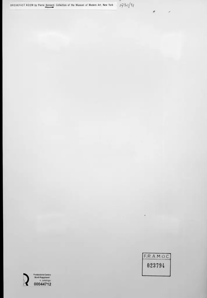 Anonimo , Bonnard, Pierre - sec. XX - Stanza della colazione , retro