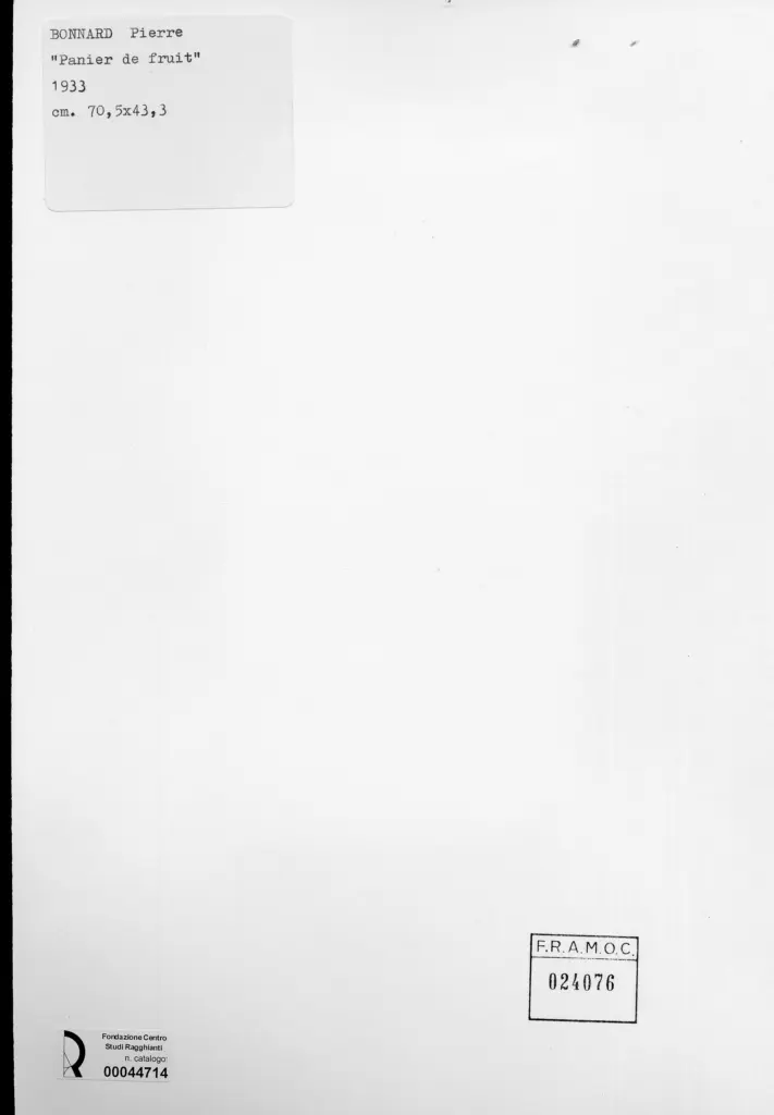 Anonimo , Bonnard, Pierre - sec. XX - Paniere di frutta , retro