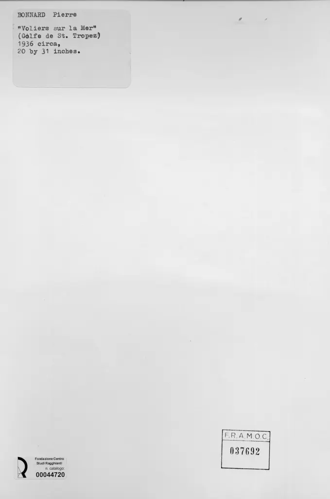Anonimo , Bonnard, Pierre - sec. XX - Veliero sul mare (Golfo di Saint-Tropez) , retro