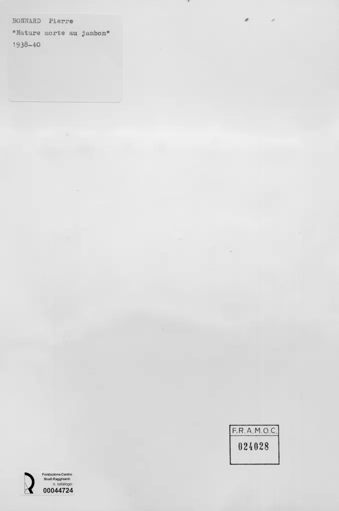 Anonimo , Bonnard, Pierre - sec. XX - Natura morta con prosciutto , retro