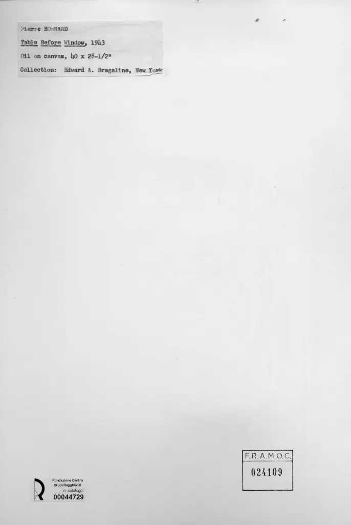 Anonimo , Bonnard, Pierre - sec. XX - Tavolo vicino alla finestra , retro