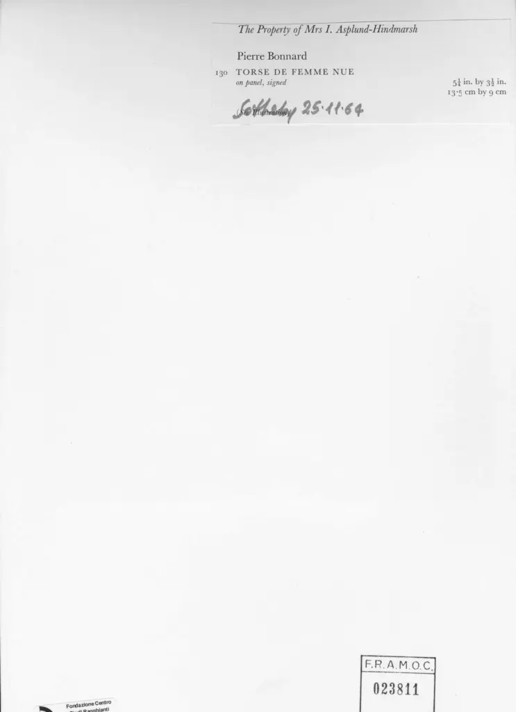 Anonimo , Bonnard, Pierre - sec. XIX/XX - Torse de femme nude , retro
