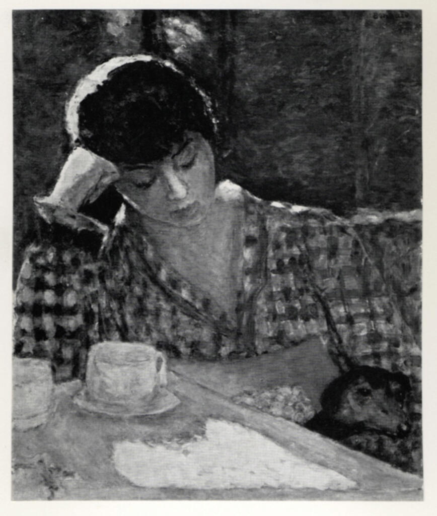 Anonimo , Bonnard, Pierre - sec. XIX/ XX - Femme accoudée avec chien et nature morte , fronte