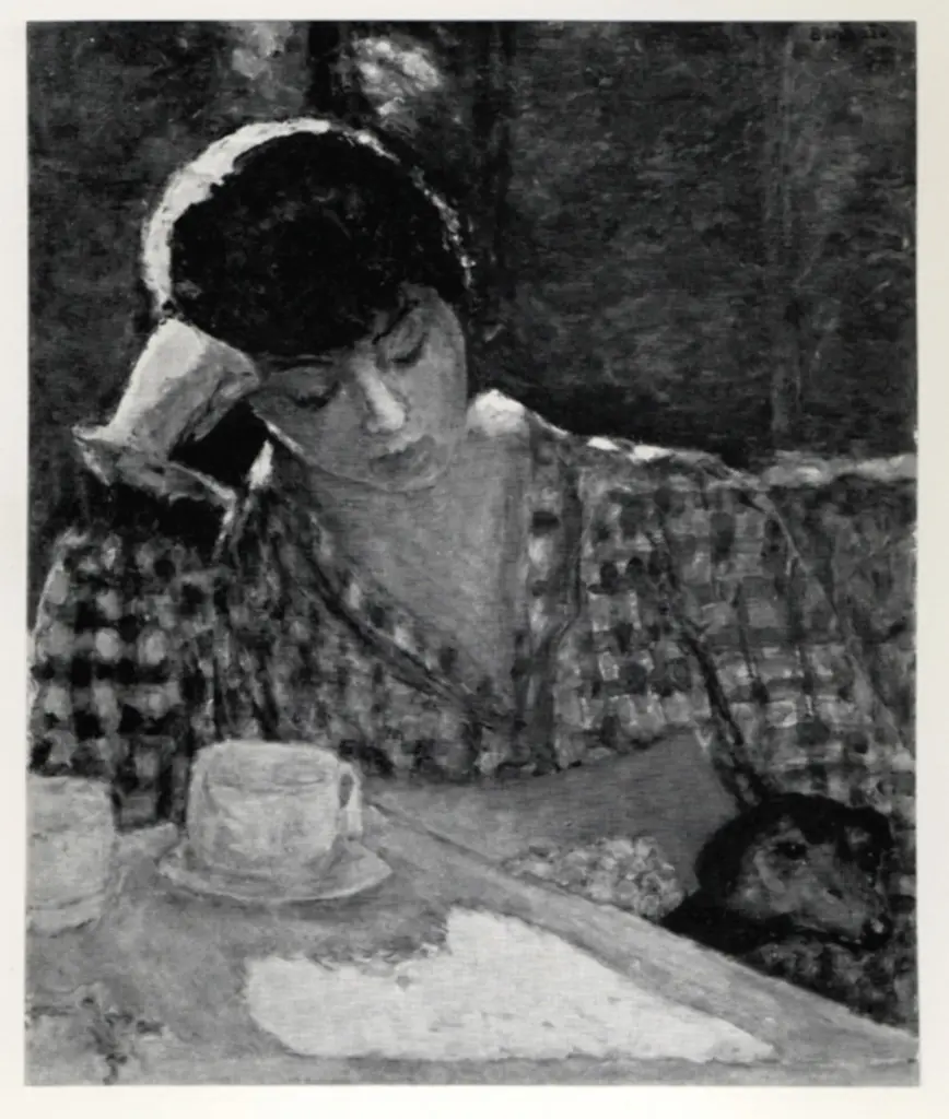 Bonnard, Pierre , Femme accoud&eacute;e avec chien et nature morte