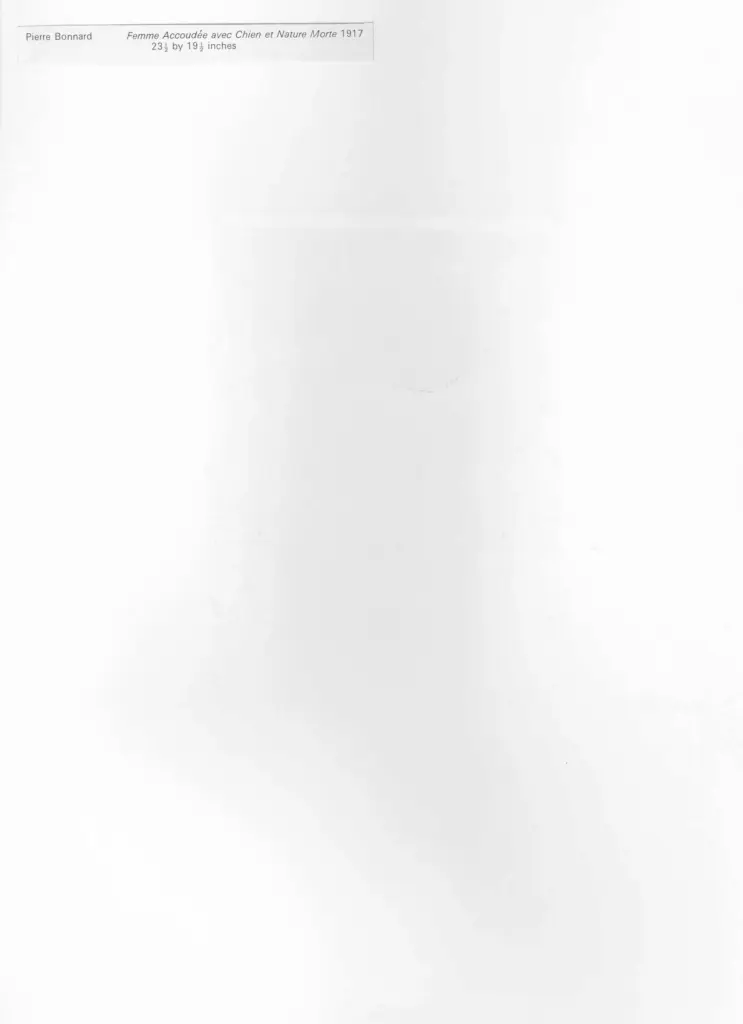 Anonimo , Bonnard, Pierre - sec. XIX/ XX - Femme accoud&eacute;e avec chien et nature morte , retro