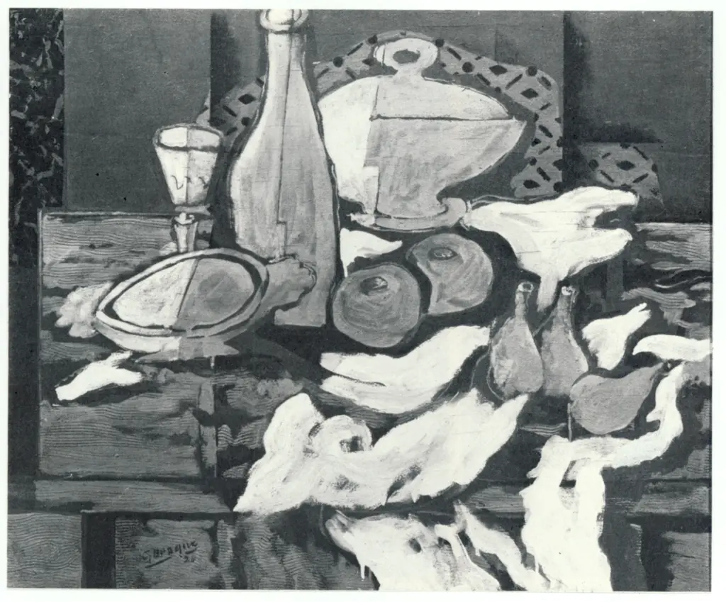 Anonimo , Braque, Georges - sec. XX - Bouteille, Soupi&egrave;re, Figues , fronte