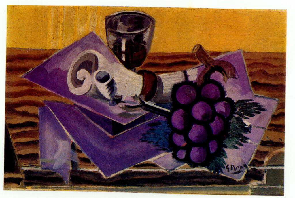 Anonimo , Braque, George - sec. XX - Serviette, verre, raisin , fronte