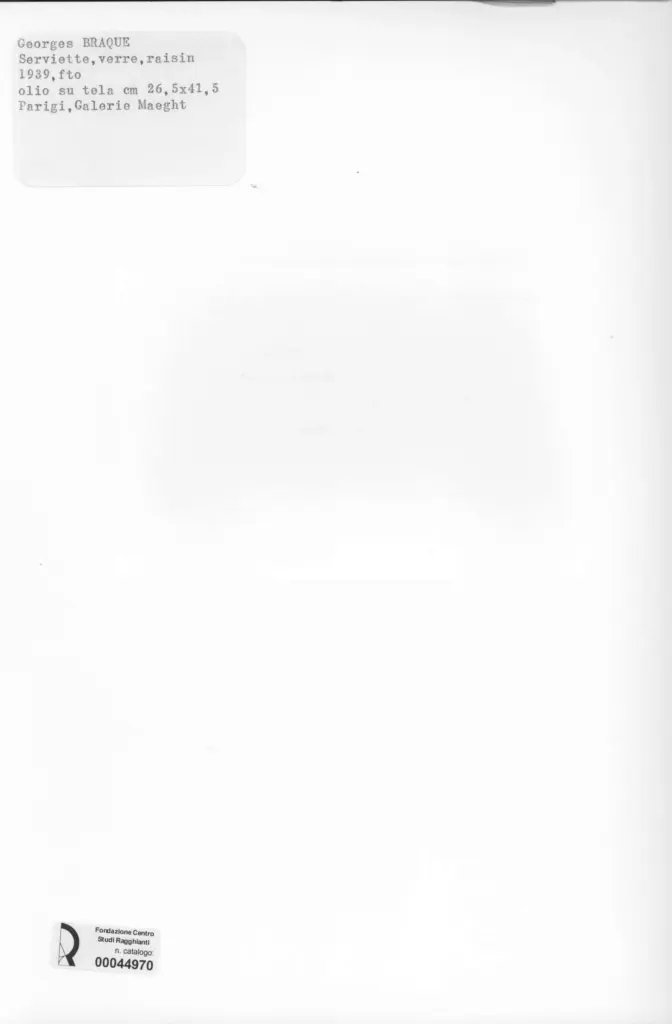Anonimo , Braque, George - sec. XX - Serviette, verre, raisin , retro