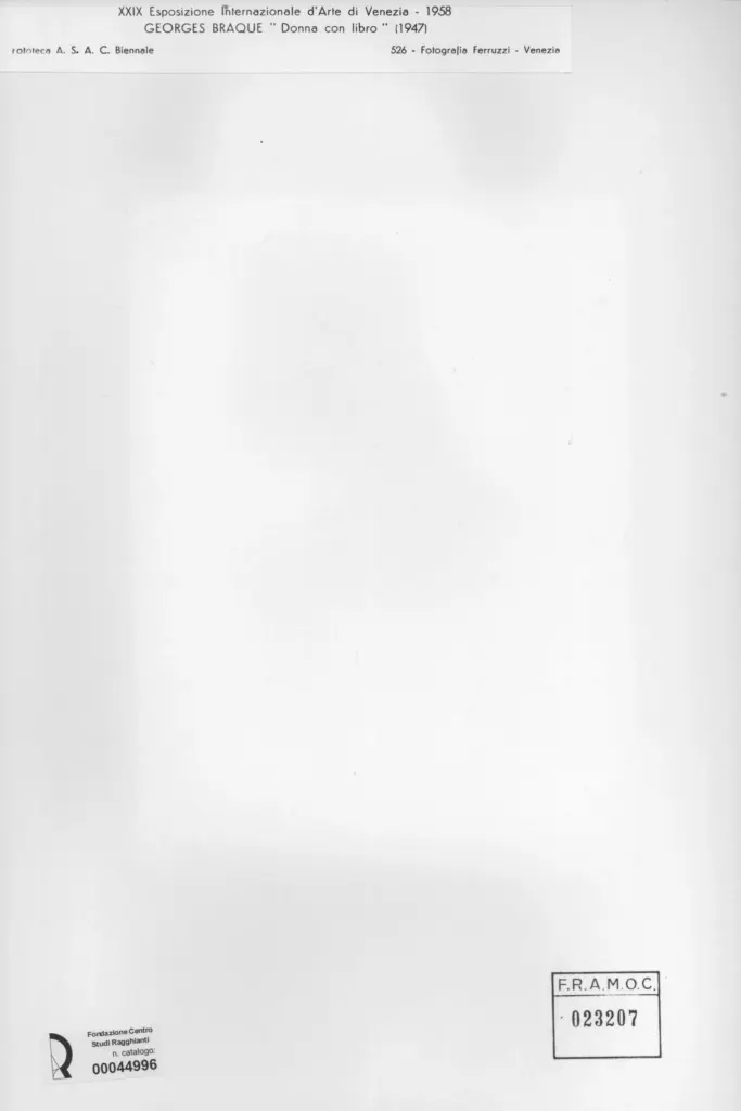 Fotografia Ferruzzi , Braque, George - sec. XX - Donna con libro , retro