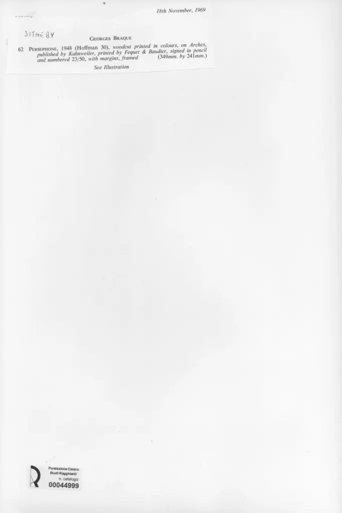 Anonimo , Braque, Georges - sec. XX - Persephone , retro