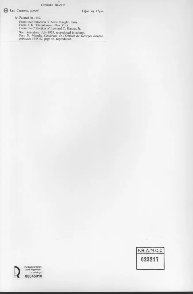 Anonimo , Braque, Georges - sec. XX - Les citrons , retro