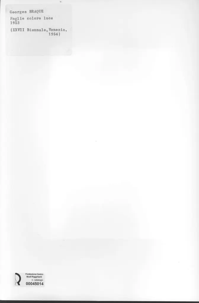 Anonimo , Braque, Georges - sec. XX - Foglie colore luce , retro