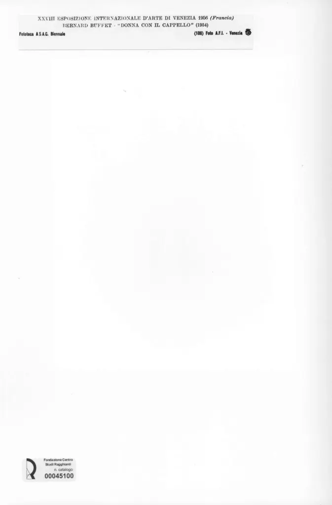 A.F.I. Agenzia Fotografica Industriale , Buffet, Bernard - sec. XX - Donna con il cappello , retro