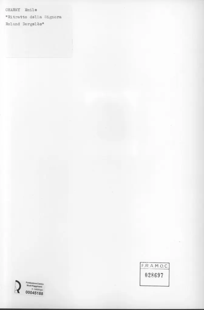 Anonimo , Charmy, Emile - sec. XX - Ritratto della signora Roland Dorgel&eacute;s , retro
