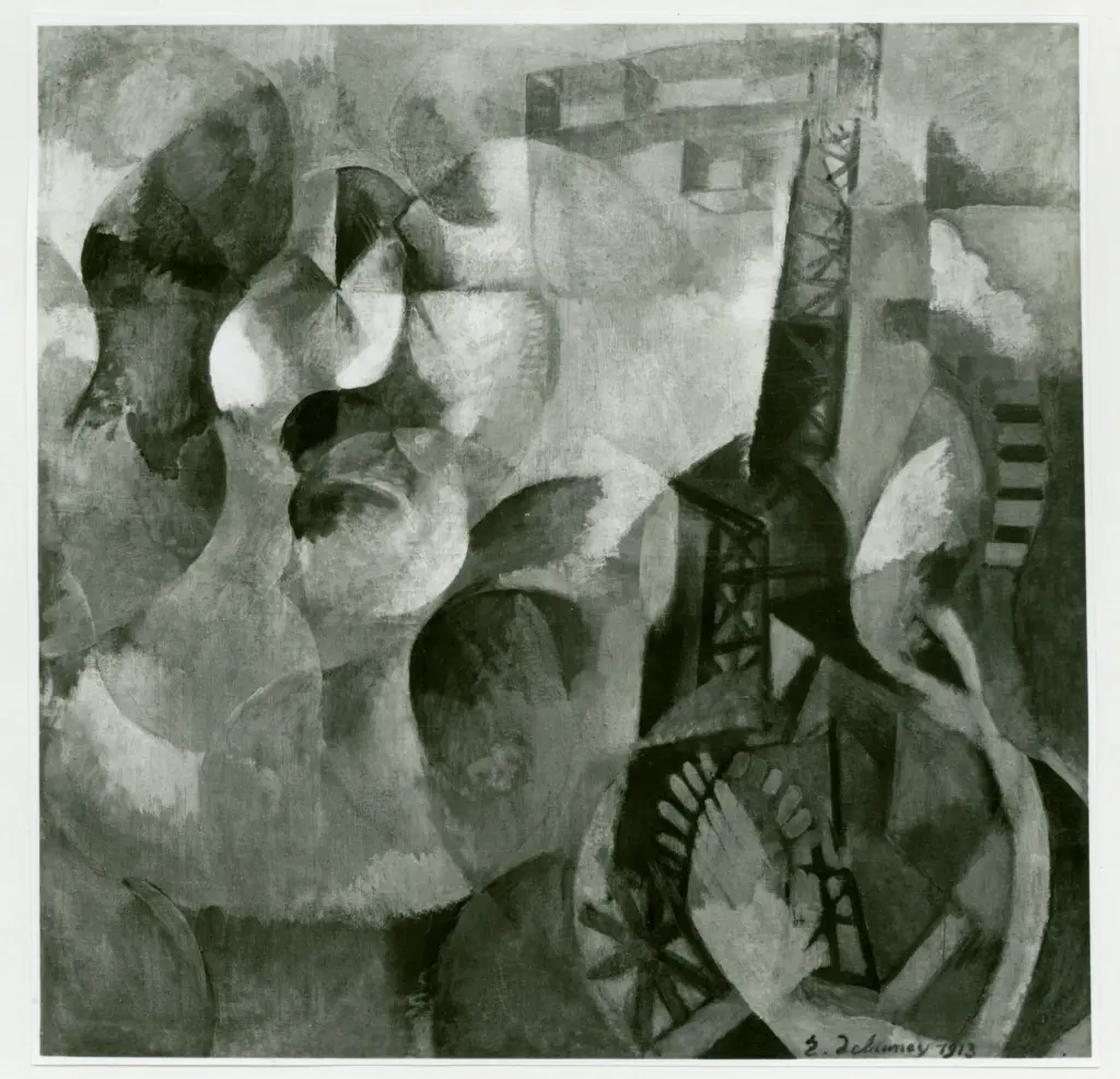 Giacomelli , De Launay, Robert - sec. XX - Sole, torre, areoplano , fronte