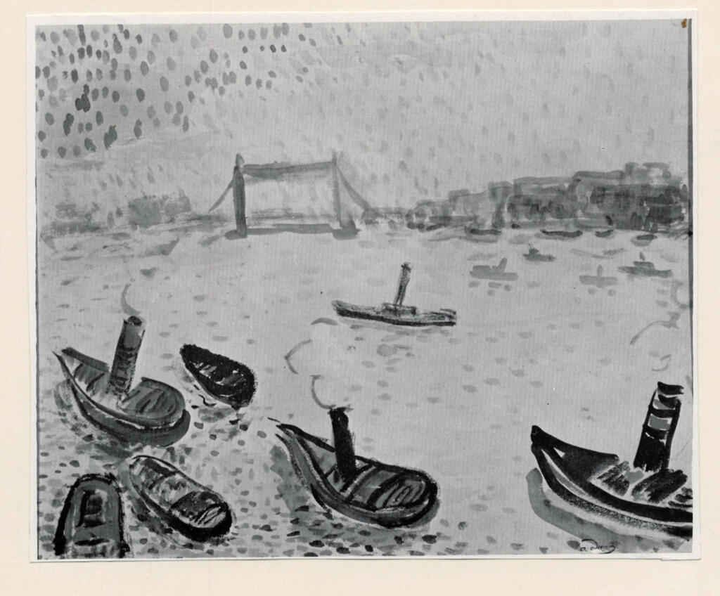 Derain, André , - veduta di Londra con barche sul Tamigi