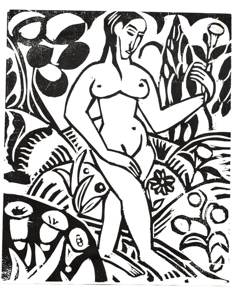 Derain, André , - paesaggio fiorito con donna nuda