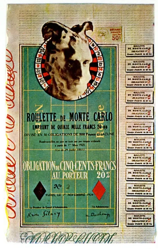 Anonimo , Duchamp, Marcel - sec. XX - Obbligazione per la roulette di Monte Carlo