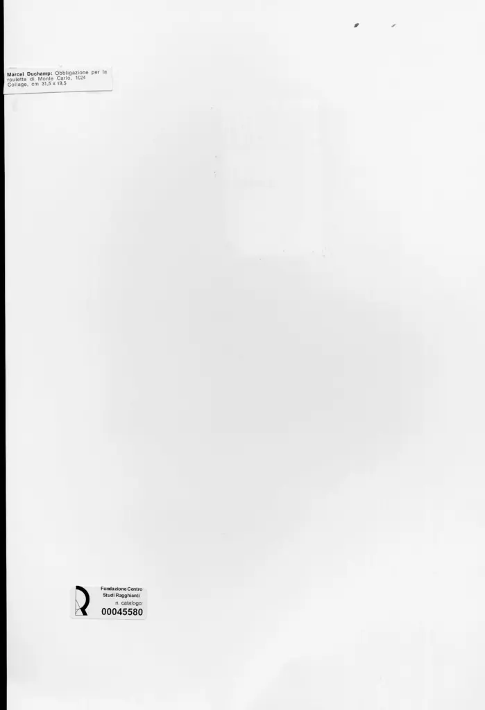 Anonimo , Duchamp, Marcel - sec. XX - Obbligazione per la roulette di Monte Carlo , retro