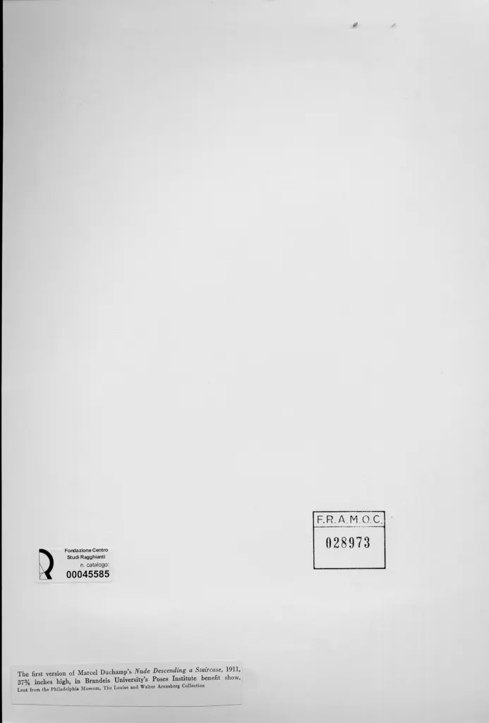 Anonimo , Duchamp, Marcel - sec. XX - Nudo che scende le scale (prima versione) , retro