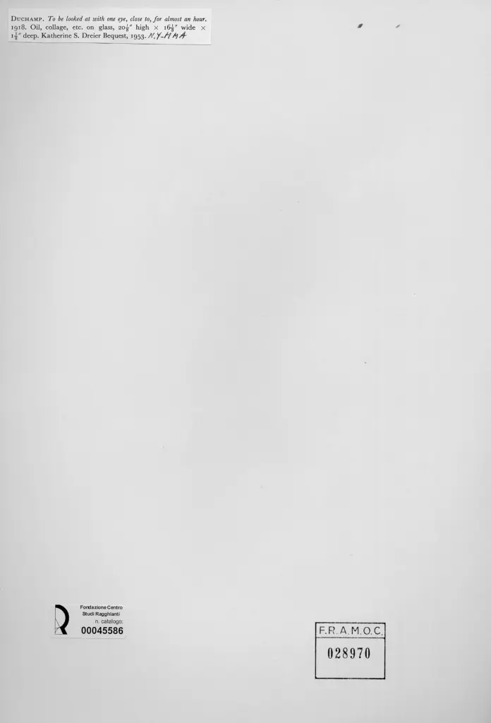 Anonimo , Duchamp, Marcel - sec. XX - Da guardare con un occhio, da vicino, per almeno un'ora , retro