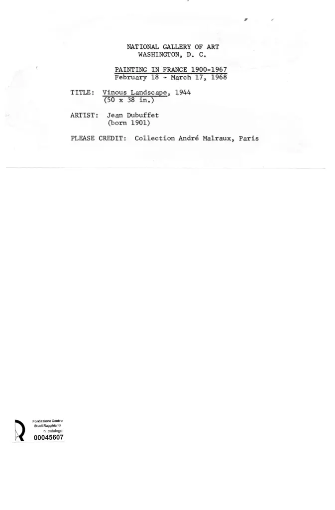 Anonimo , Dubuffet, Jean - sec. XX - Paesaggio di Vinous , retro