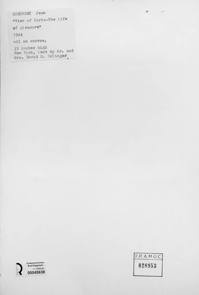Anonimo , Dubuffet, Jean - sec. XX - Vista di Parigi - La vita di piacere , retro