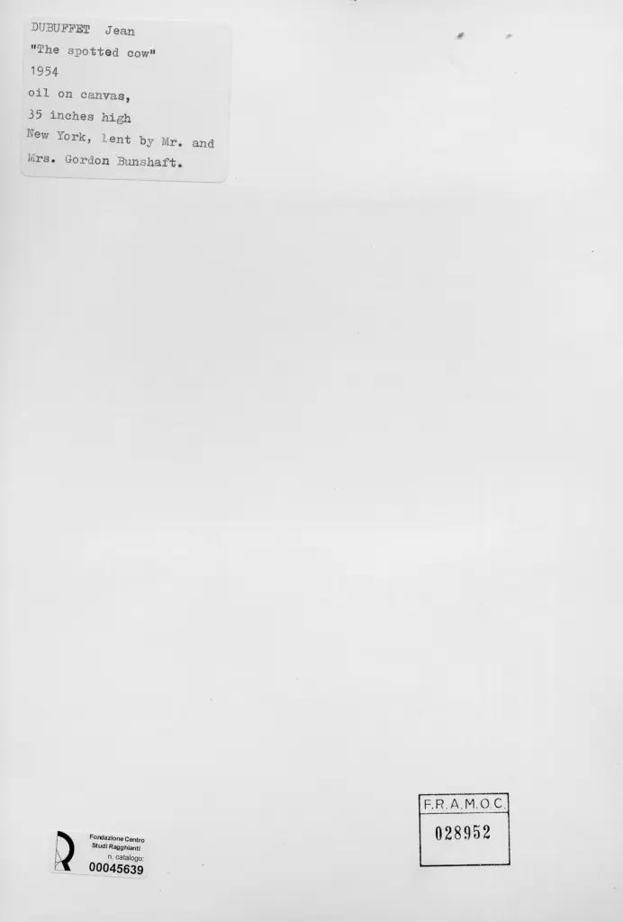 Anonimo , Dubuffet, Jean - sec. XX - La mucca macchiata , retro