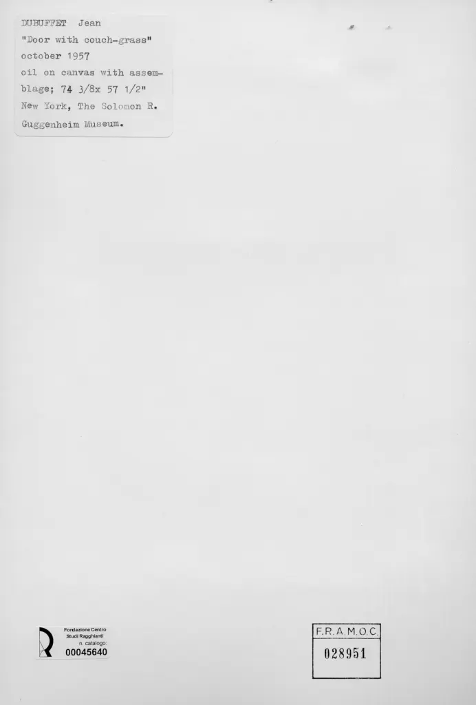 Anonimo , Dubuffet, Jean - sec. XX - Porta con uno strato d'erba , retro
