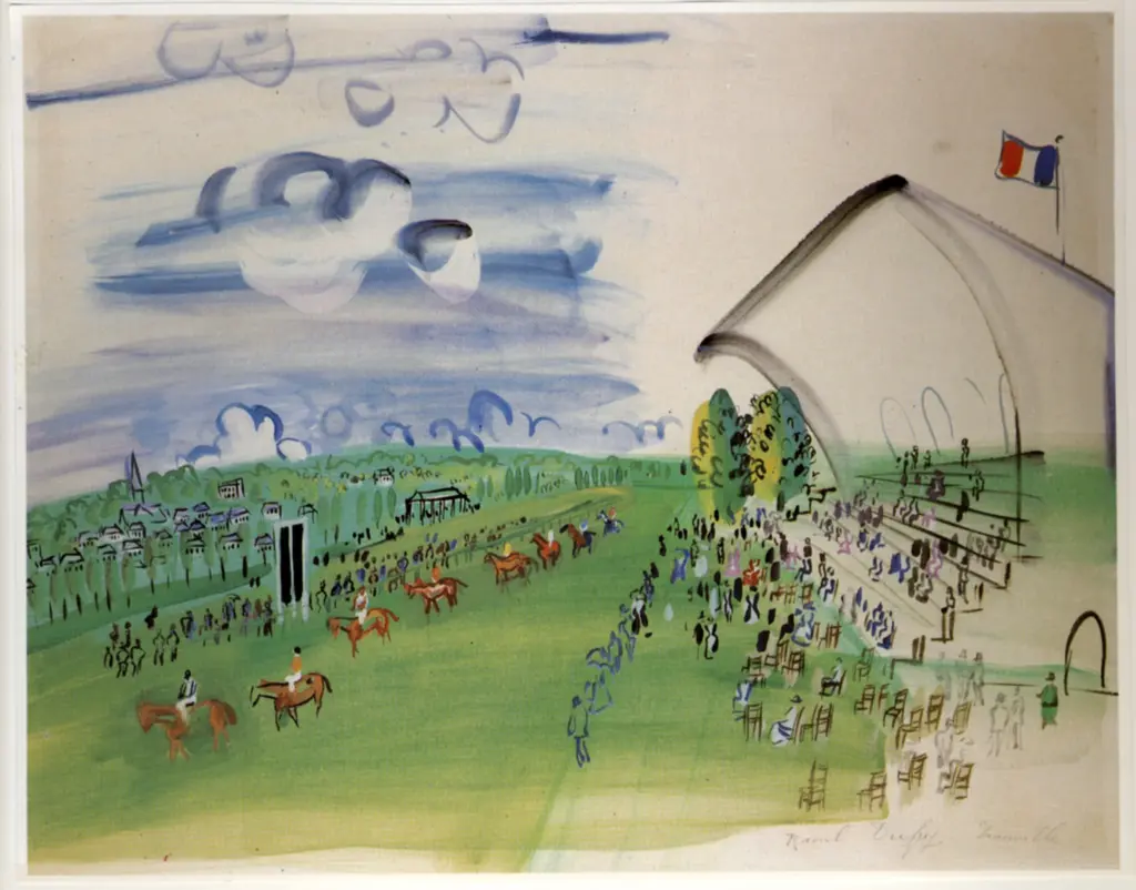 Anonimo , Dufy, Raoul - sec. XIX - Hippodrome del la Touque, Deauville. Ippodromo di Touque, Deauville , fronte
