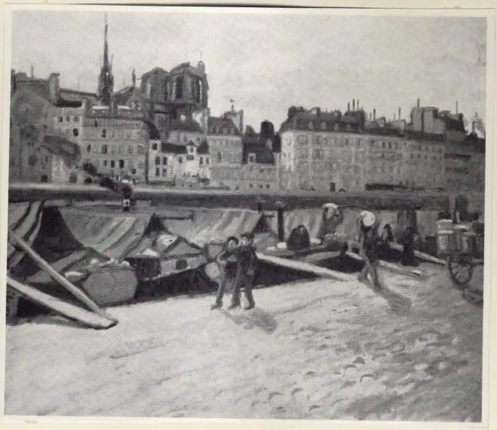 Anonimo , Dufy, Raoul - sec. XX - Le March&eacute; aux Pommes, Quai de l'H&ocirc;tel de Ville - Il mercato a Pommes, marciapiede del palazzo del comune , fronte