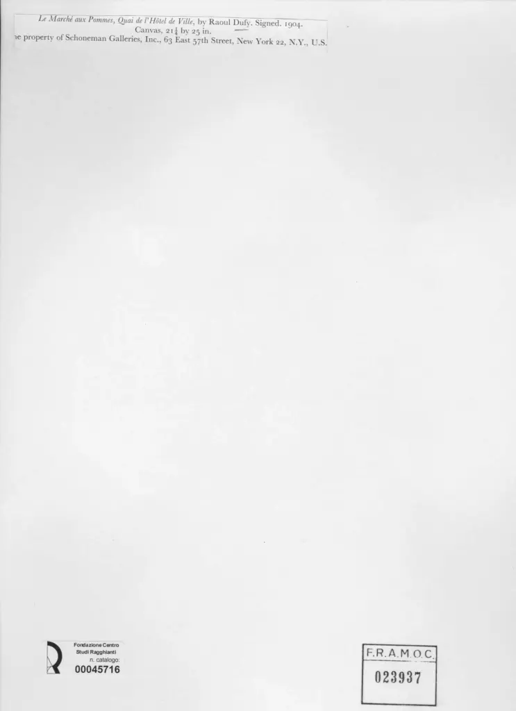Anonimo , Dufy, Raoul - sec. XX - Le March&eacute; aux Pommes, Quai de l'H&ocirc;tel de Ville - Il mercato a Pommes, marciapiede del palazzo del comune , retro