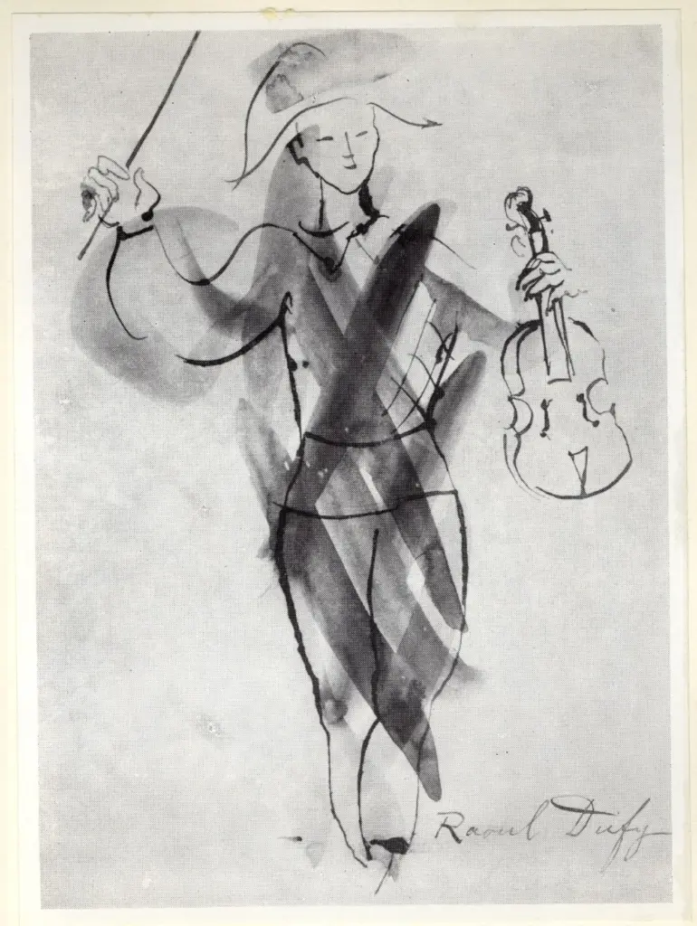 Anonimo , Dufy, Raoul - sec. XIX - Arlequin au violon, saluant , fronte