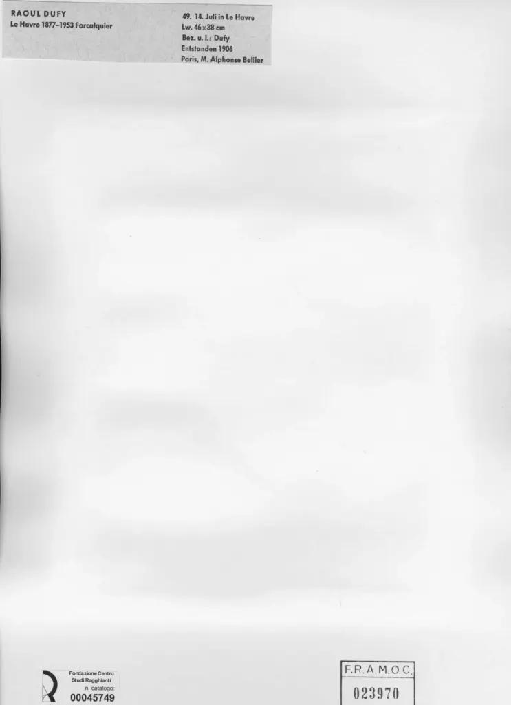 Anonimo , Dufy, Raoul - sec. XX - Luglio a Le Havre , retro