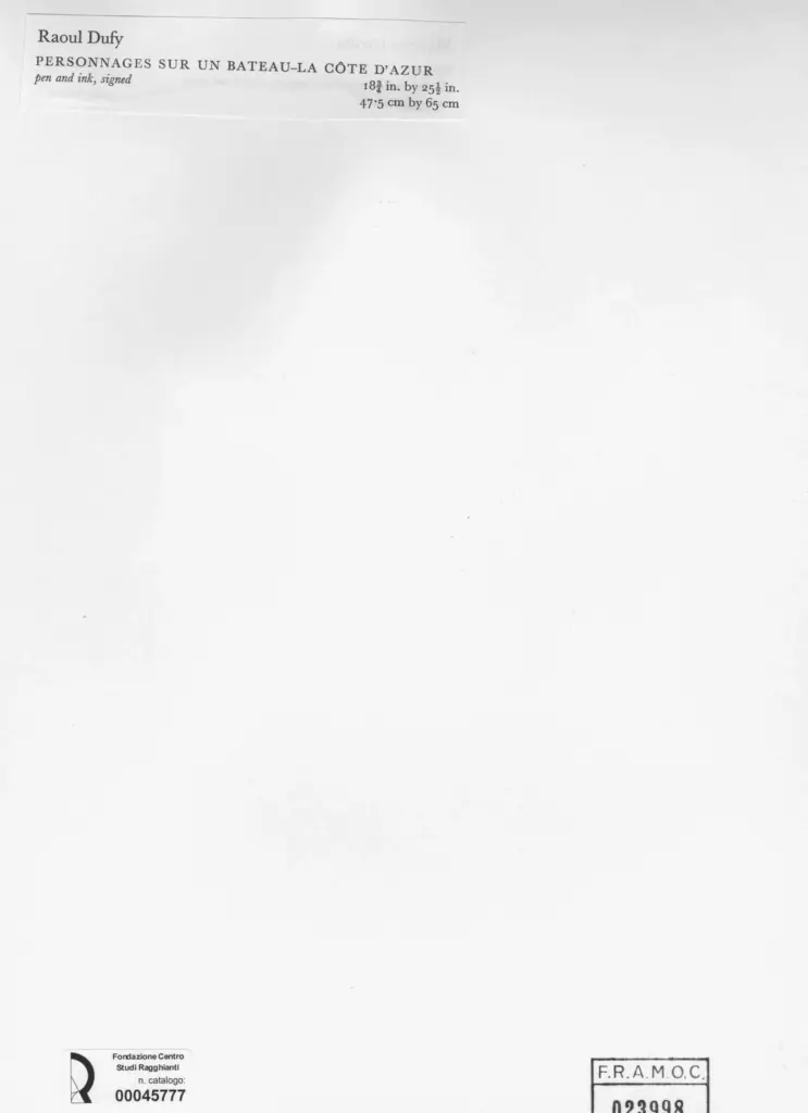 Anonimo , Dufy, Raoul - sec. XX - Personages sur un bateau. La C&ocirc;te d'Azur. , retro