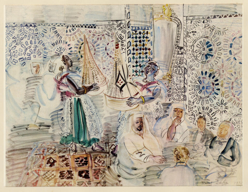 Anonimo , Dufy, Raoul - sec. XIX - Il principe di Galles e lo stilista di moda Paul Poivret in visita dal sultano de Marocco , fronte