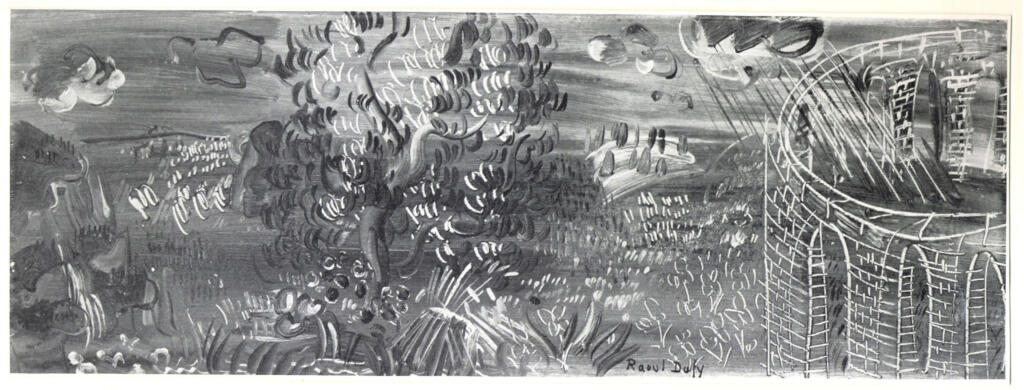 Anonimo , Dufy, Raoul - sec. XX - Paesaggio provenzale e anfiteatro romano a Monymajour , fronte