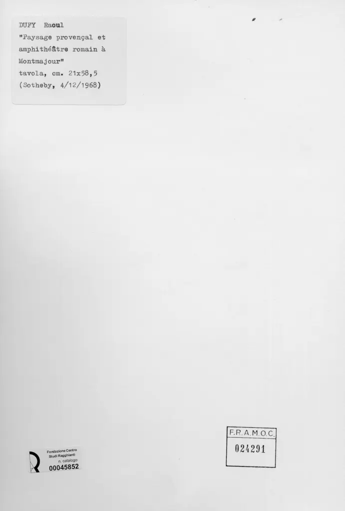 Anonimo , Dufy, Raoul - sec. XX - Paesaggio provenzale e anfiteatro romano a Monymajour , retro