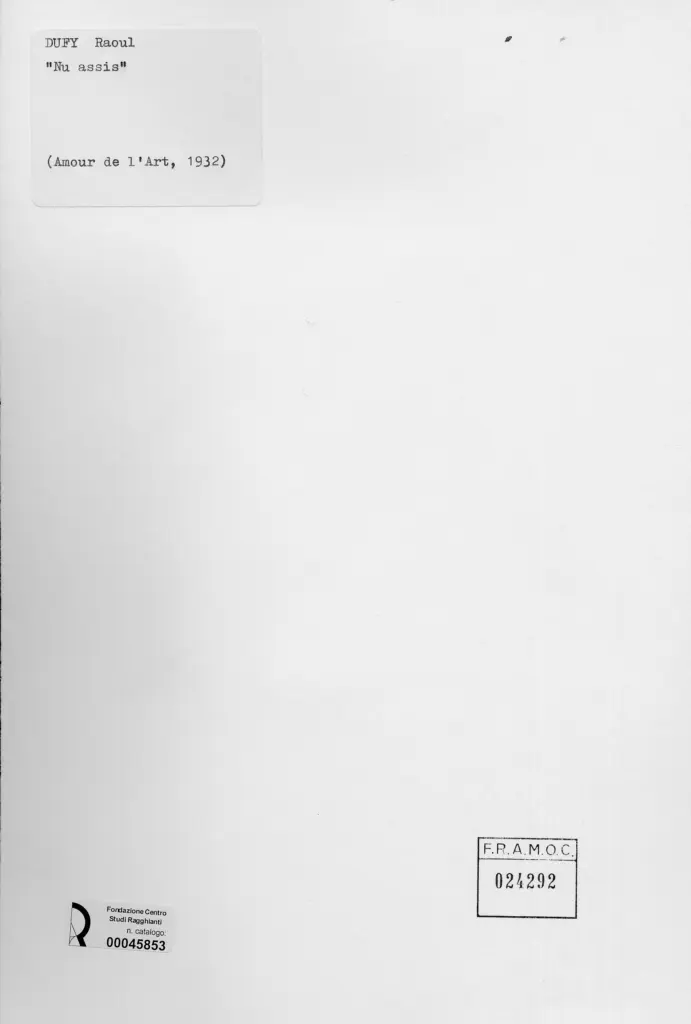 Anonimo , Dufy, Raoul - sec. XX - Nudo seduto , retro