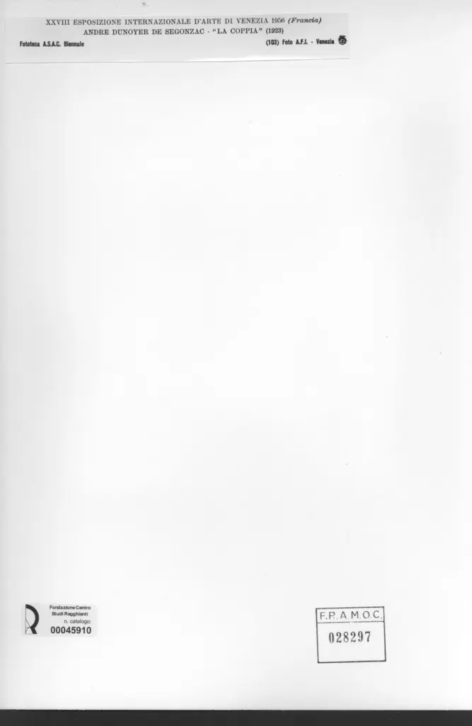 A.F.I. Agenzia Fotografica Industriale , Dunoyer de Segonzac, Andr&eacute; - sec. XX - La Coppia , retro