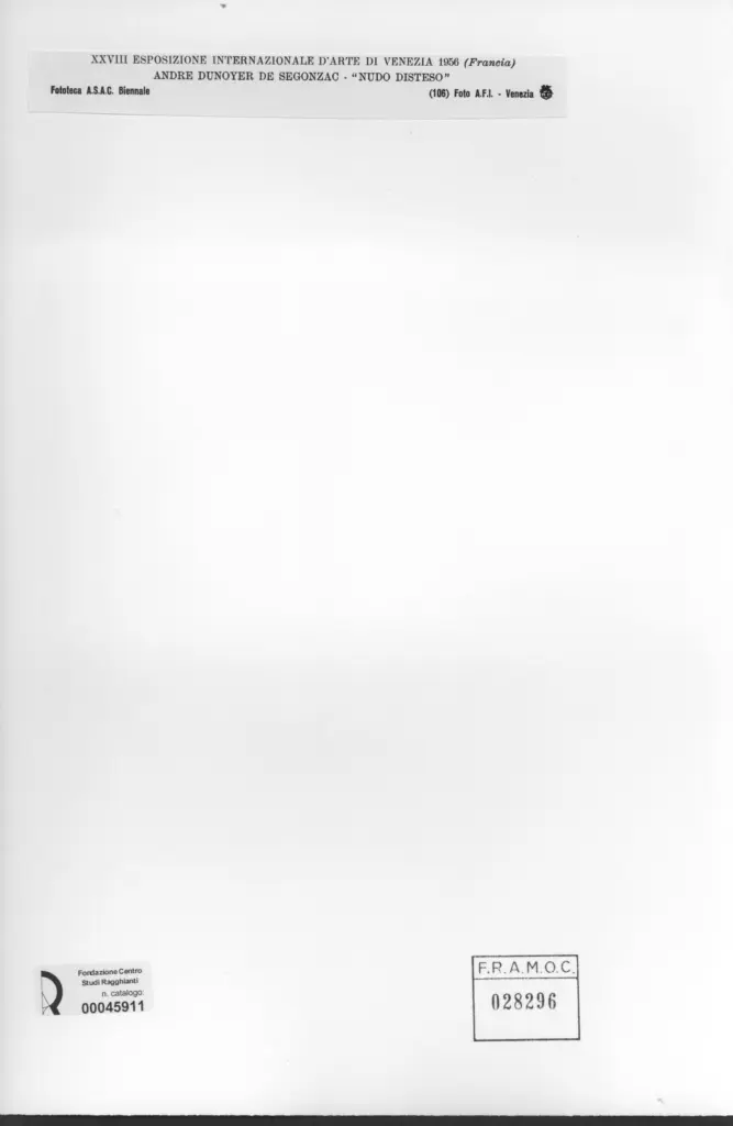A.F.I. Agenzia Fotografica Industriale , Dunoyer de Segonzac, Andr&eacute; - sec. XX - Nudo disteso , retro