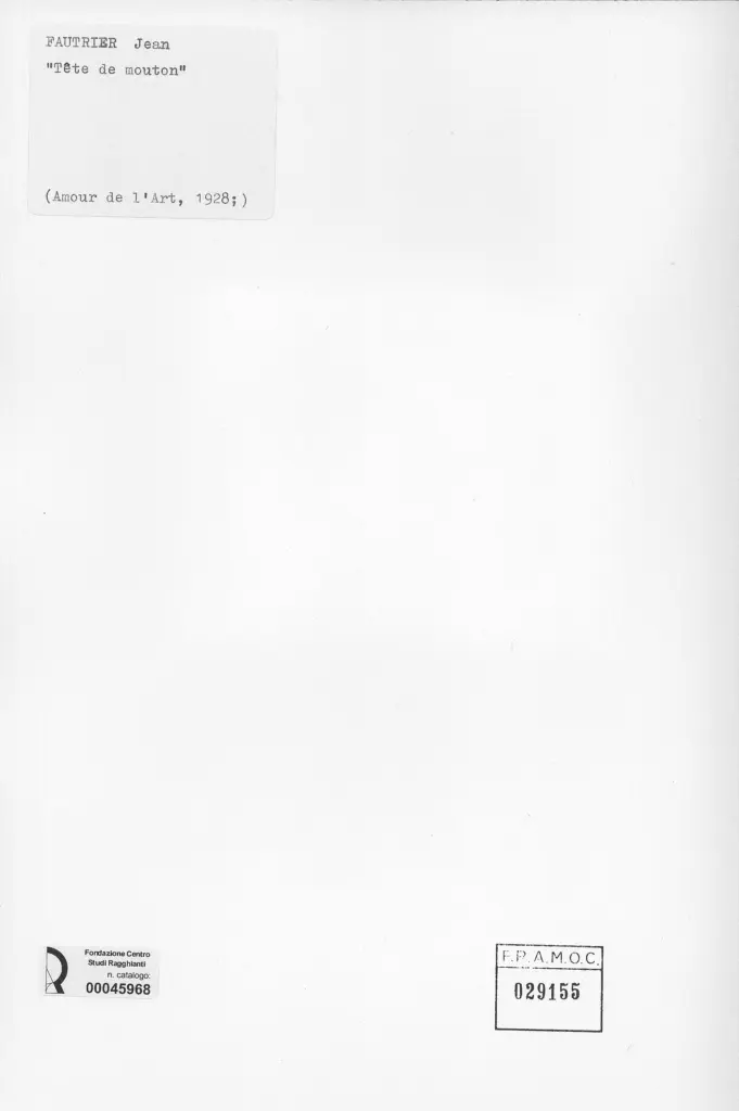 Anonimo , Fautrier, Jean - sec. XX - Tête de mouton , retro