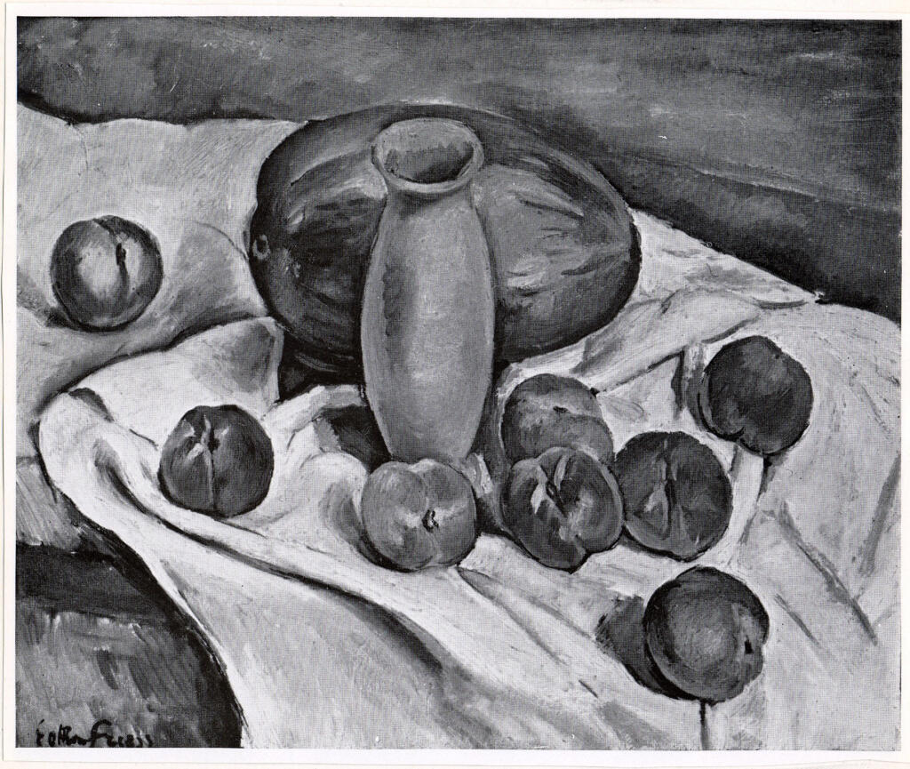 Anonimo , Friez, Emile - Othon - sec. XX - Nature Morte: Pastèque, Huit Pesches et un Vase , fronte