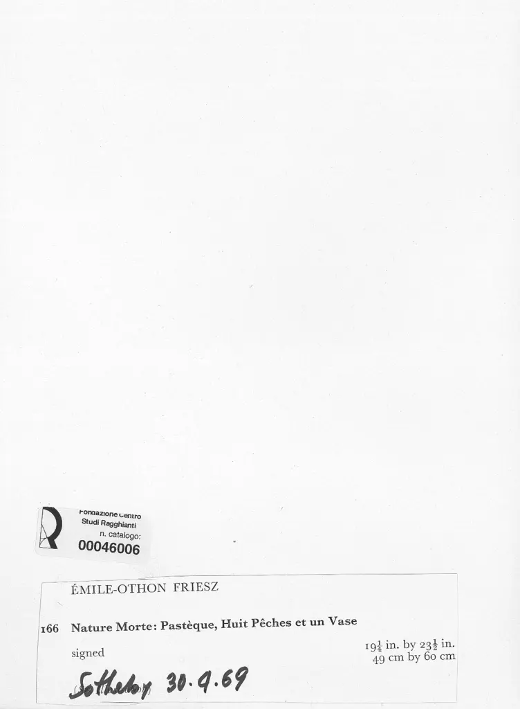 Anonimo , Friez, Emile - Othon - sec. XX - Nature Morte: Past&egrave;que, Huit Pesches et un Vase , retro