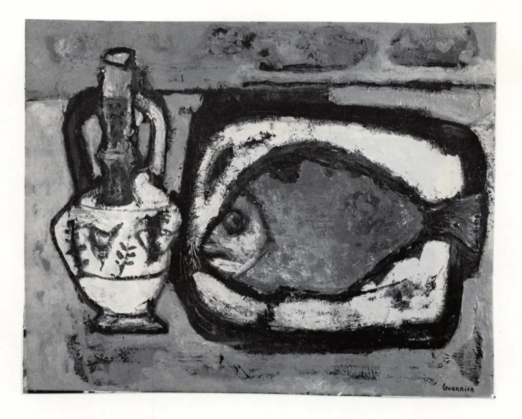 Guerrier, , - Natura morta con pesce e brocca