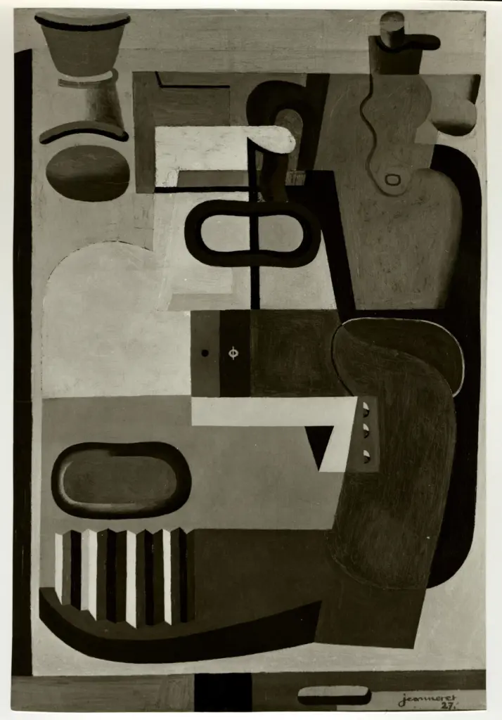 Le Corbusier , Composizione con bicchiere e bottiglia, verde e blu