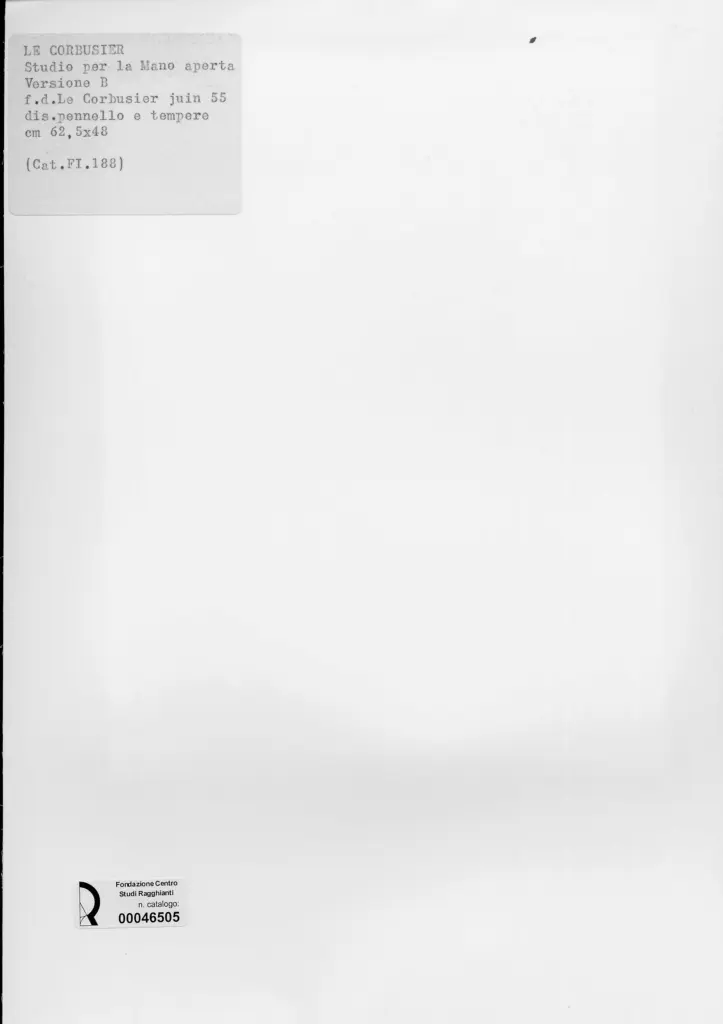 Anonimo , Janneret, Charles-Edouard - sec. XX - Studio per La mano aperta Versione B , retro