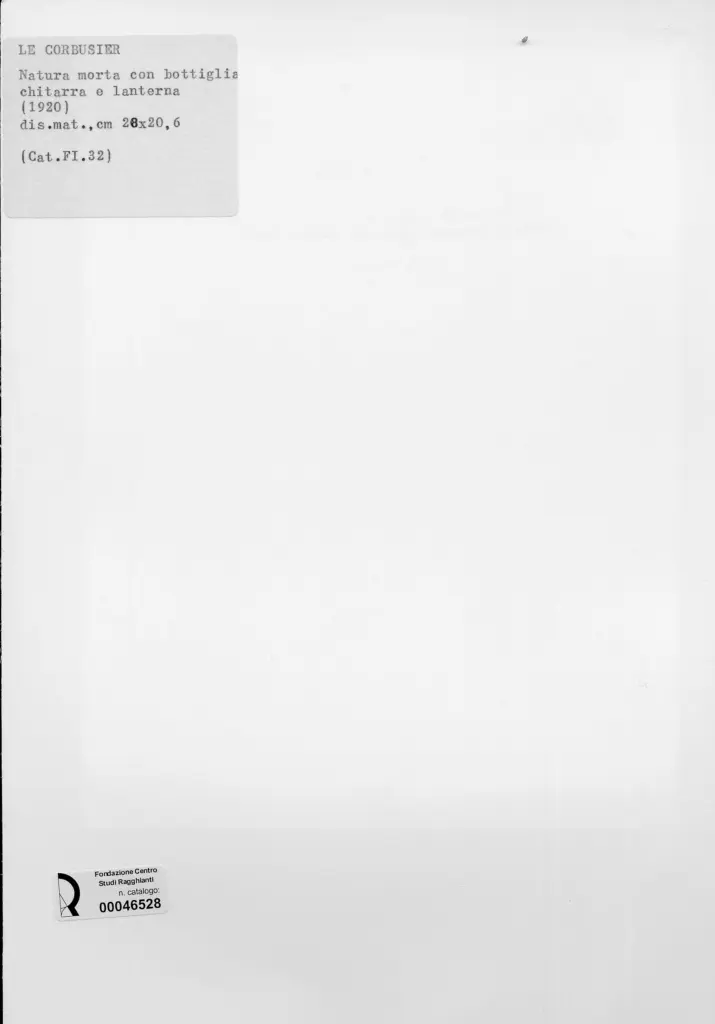 Anonimo , Janneret, Charles-Edouard - sec. XX - Natura morta con bottiglia, chitarra e lanterna , retro