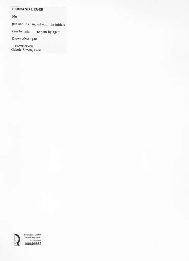 Anonimo , L&eacute;ger, Fernand - sec. XX - Nu, Nudo , retro