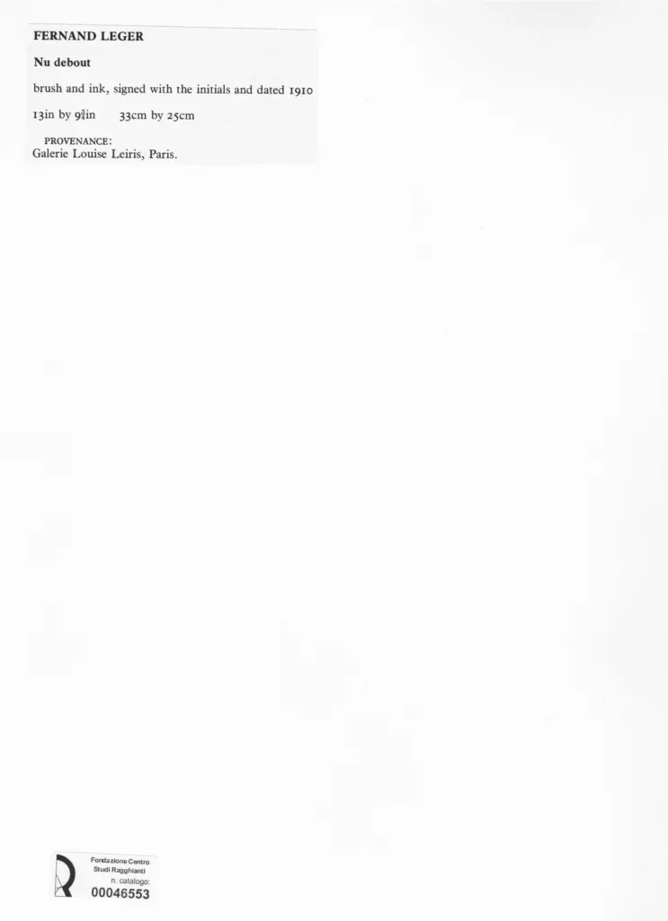 Anonimo , L&eacute;ger, Fernand - sec. XX - Nu debout , retro